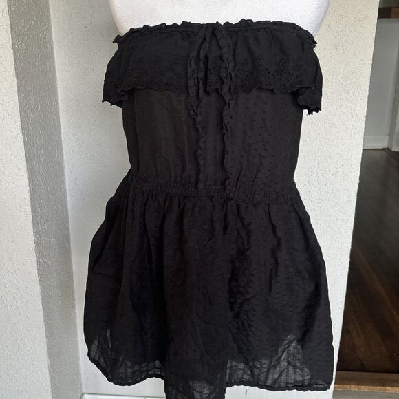 Zara TRF Black Lined Eyelet Strapless Dress Size Small - Picture 1 of 7